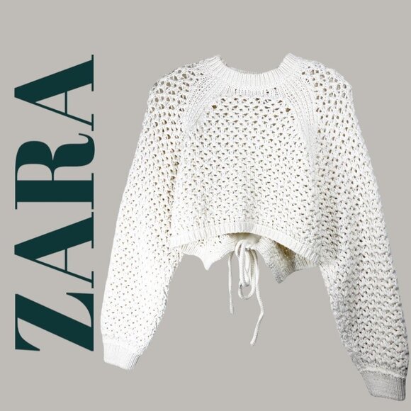 NWOT ZARA OPEN BACK CROPPED CHUNKY KNIT SWEATER, SIZE MEDIUM - Picture 2 of 9